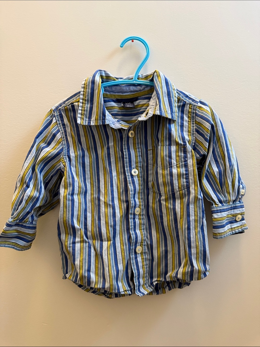 Gap Baby Boys 12-18M Vertical Striped Collared Dress Shirt Blue Green